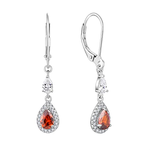 JO WISDOM Damen Hängende Ohrringe Ohrhänger Träne Silber 925 mit 3A Zirkonia Kristall Januar Geburtsstein Granatfarbe,Schmuck für Frauen Frau Mutter sie von JO WISDOM