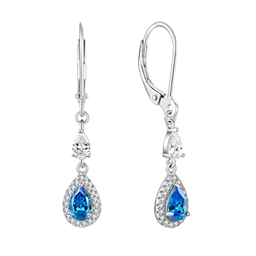 JO WISDOM Damen Hängende Ohrringe Ohrhänger Träne Silber 925 mit 3A Zirkonia Kristall März Geburtsstein Aquamarin Farbe,Schmuck für Frauen Frau Mutter sie von JO WISDOM