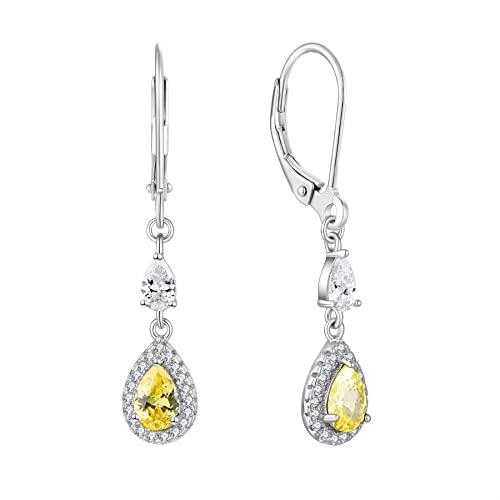 JO WISDOM Damen Hängende Ohrringe Ohrhänger Träne Silber 925 mit 3A Zirkonia Kristall November Geburtsstein Citrinfarbe,Schmuck für Frauen Frau Mutter sie von JO WISDOM