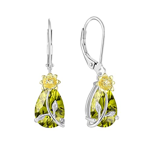 JO WISDOM Damen Hängende Ohrringe Ohrhänger Tränenblume Sonnenblume Silber 925 mit 3A Zirkonia Kristall August Geburtsstein Peridot Farbe,Schmuck für Frauen Frau Mutter sie von JO WISDOM