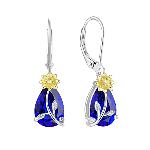 JO WISDOM Damen Hängende Ohrringe Ohrhänger Tränenblume Sonnenblume Silber 925 mit 3A Zirkonia Kristall September Geburtsstein Saphirfarbe,Schmuck für Frauen Frau Mutter sie von JO WISDOM