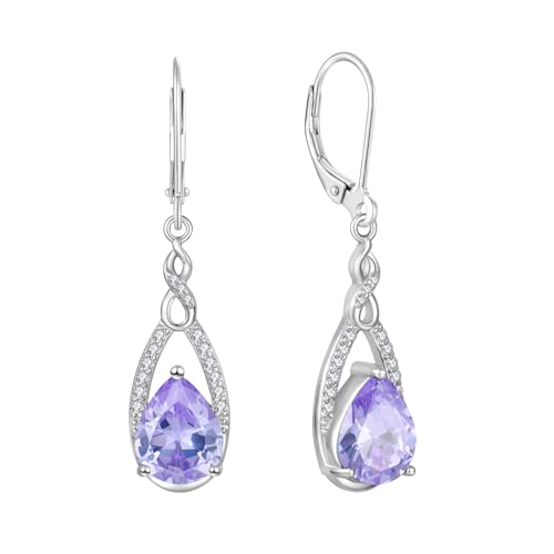 JO WISDOM Damen Hängende Ohrringe Ohrhänger Unendlichkeit Träne Silber 925 mit 3A Zirkonia Kristall Juni Geburtsstein Alexandrit Farbe,Schmuck für Frauen von JO WISDOM