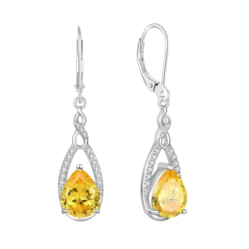 JO WISDOM Damen Hängende Ohrringe Ohrhänger Unendlichkeit Träne Silber 925 mit 3A Zirkonia Kristall November Geburtsstein Citrinfarbe,Schmuck für Frauen von JO WISDOM