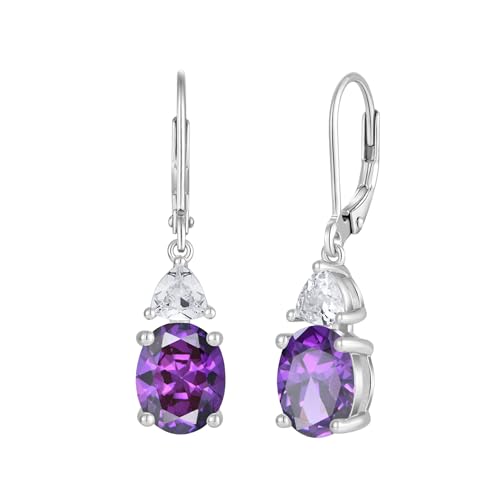 JO WISDOM Damen Hängende Ohrringe Ohrhänger Oval Silber 925 mit 3A Zirkonia Kristall Februar Geburtsstein Amethyst Farbe,Schmuck für Frauen Frau Mutter sie von JO WISDOM