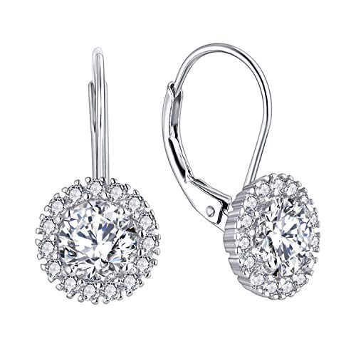 JO WISDOM Damen Hängende Ohrringe Runde Silber 925 mit 3A Zirkonia April Geburtsstein Kristall,Schmuck für Frauen von JO WISDOM