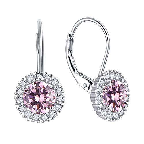 JO WISDOM Damen Hängende Ohrringe Runde Silber 925 mit 3A Zirkonia Oktober Geburtsstein Turmalinfarbe Kristall,Schmuck für Frauen von JO WISDOM