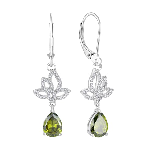 JO WISDOM Damen Hängende Ohrringe Schmetterling Silber 925 mit 3A Zirkonia Kristall August Geburtsstein Peridot Farbe,Schmuck für Frauen von JO WISDOM
