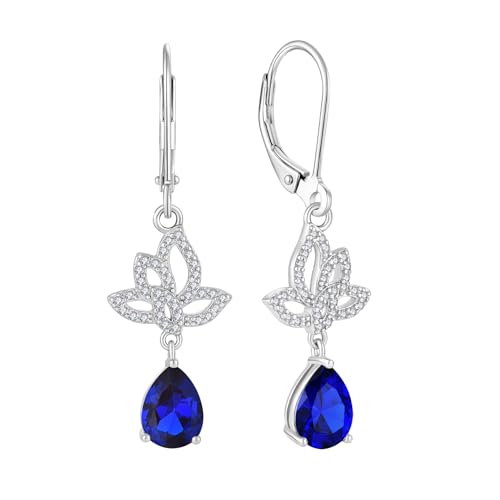 JO WISDOM Damen Hängende Ohrringe Schmetterling Silber 925 mit 3A Zirkonia Kristall September Geburtsstein Saphirfarbe,Schmuck für Frauen von JO WISDOM