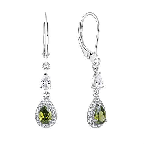 JO WISDOM Damen Hängende Ohrringe Ohrhänger Träne Silber 925 mit 3A Zirkonia Kristall August Geburtsstein Peridot Farbe,Schmuck für Frauen Frau Mutter sie von JO WISDOM