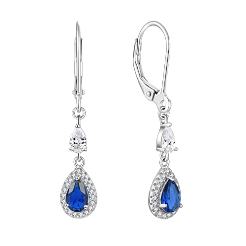 JO WISDOM Damen Hängende Ohrringe Ohrhänger Träne Silber 925 mit 3A Zirkonia Kristall September Geburtsstein Saphirfarbe,Schmuck für Frauen Frau Mutter sie von JO WISDOM