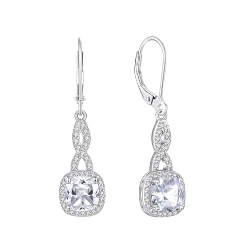 JO WISDOM Damen Hängende Ohrringe Ohrhänger Unendlichkeit Silber 925 mit Quadratkissen geschnitten 3A Zirkonia Kristall,Schmuck für Frauen Frau Mutter sie von JO WISDOM