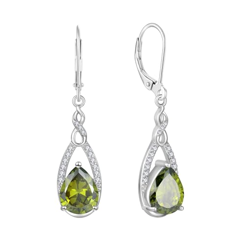 JO WISDOM Damen Hängende Ohrringe Ohrhänger Unendlichkeit Träne Silber 925 mit 3A Zirkonia Kristall August Geburtsstein Peridot Farbe,Schmuck für Frauen von JO WISDOM