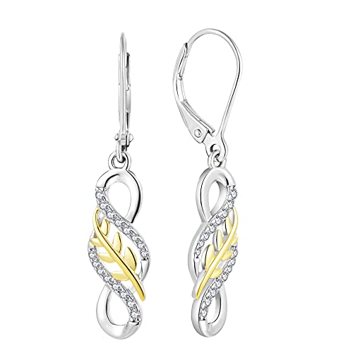 JO WISDOM Damen Hängende Ohrringe Unendlichkeit infinity Blatt Silber 925 mit 3A Zirkonia Kristall mit Gelb Vergoldet,Schmuck für Frauen von JO WISDOM