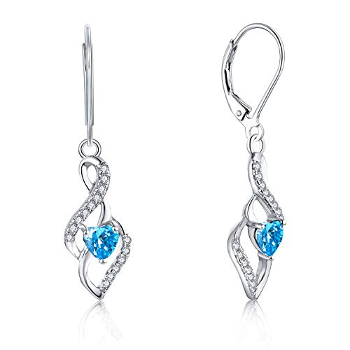 JO WISDOM Damen Hängende Ohrringe Unendlichkeit infinity Herz Silber 925 mit 3A Zirkonia Kristall März Geburtsstein Aquamarin Farbe,Schmuck für Frauen von JO WISDOM