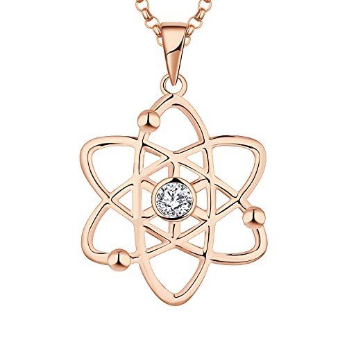 JO WISDOM Damen Halskette Atom Atheist Silber 925,Kette Anhänger Atomarer Atheismus mit 3A Zirkonia mit Rosévergoldet,Schmuck für Frauen von JO WISDOM