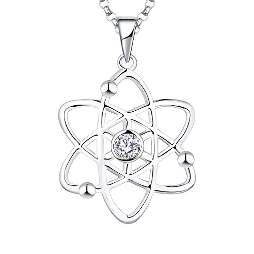 JO WISDOM Damen Halskette Atom Atheist Silber 925,Kette Anhänger Atomarer Atheismus mit 3A Zirkonia,Schmuck für Frauen von JO WISDOM