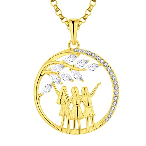 JO WISDOM Damen Halskette Baum des Lebens Sterling Silber 925,Kette Anhänger LebensBaum Immer meine Schwester für immer mein Freund mit 3A Zirkonia mit Gelb Vergoldet,Schmuck für Frauen von JO WISDOM