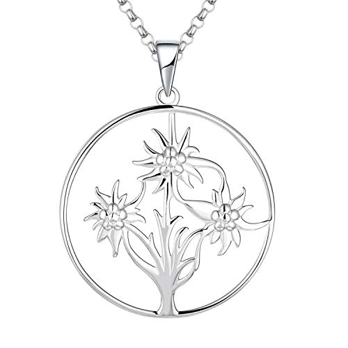 JO WISDOM Damen Halskette Edelweiss Silber 925,Kette Anhänger Blume,Schmuck für Frauen von JO WISDOM