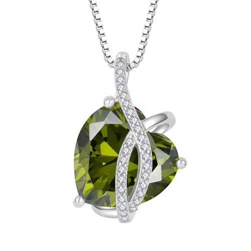 JO WISDOM Damen Halskette Herz Silber 925,Kette Anhänger mit 3A Zirkonia August Geburtsstein Peridot Farbe,Schmuck für Frauen Mutter Frau sie von JO WISDOM