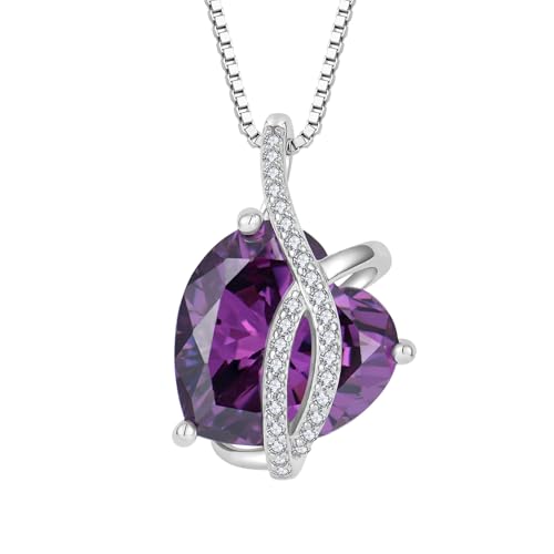 JO WISDOM Damen Halskette Herz Silber 925,Kette Anhänger mit 3A Zirkonia Februar Geburtsstein Amethyst Farbe,Schmuck für Frauen Mutter Frau sie von JO WISDOM