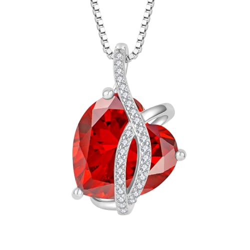JO WISDOM Damen Halskette Herz Silber 925,Kette Anhänger mit 3A Zirkonia Januar Geburtsstein Granatfarbe,Schmuck für Frauen Mutter Frau sie von JO WISDOM