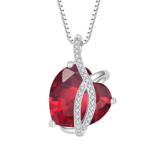 JO WISDOM Damen Halskette Herz Silber 925,Kette Anhänger mit 3A Zirkonia Juli Geburtsstein Rubinrote Farbe,Schmuck für Frauen Mutter Frau sie von JO WISDOM