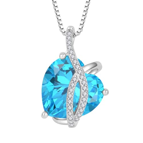 JO WISDOM Damen Halskette Herz Silber 925,Kette Anhänger mit 3A Zirkonia März Geburtsstein Aquamarin Farbe,Schmuck für Frauen Mutter Frau sie von JO WISDOM