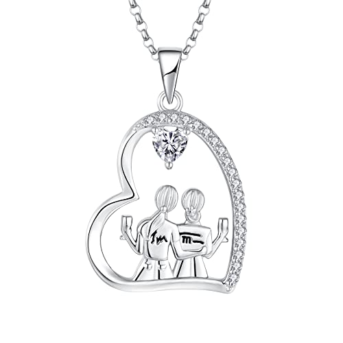 JO WISDOM Damen Halskette Herz Sterling Silber 925,Kette Anhänger Immer meine Schwester für immer mein Freund mit 3A Zirkonia,Schmuck für Frauen von JO WISDOM