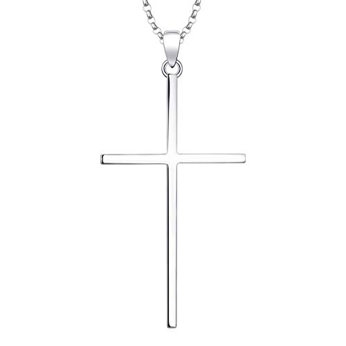 JO WISDOM Damen Halskette Kreuz Keltisch Silber 925,Kette Anhänger Groß Kruzifix mit Weiß Vergoldet,Schmuck für Frauen von JO WISDOM