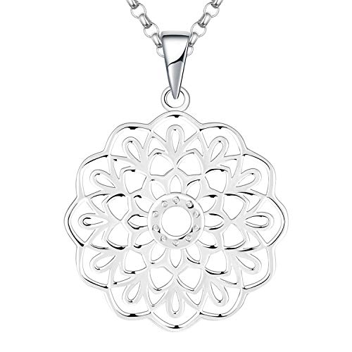 JO WISDOM Damen Halskette Mandala Silber 925,Kette Anhänger Blume des Lebens Yoga mit Weißgold plattiert Schmuck,Schmuck für Frauen von JO WISDOM