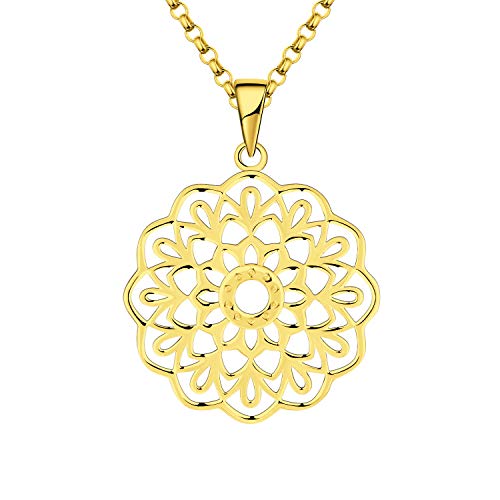 JO WISDOM Damen Halskette Mandala Silber 925,Kette Anhänger Blume des Lebens Yoga mit rosévergoldet Schmuck,Schmuck für Frauen von JO WISDOM