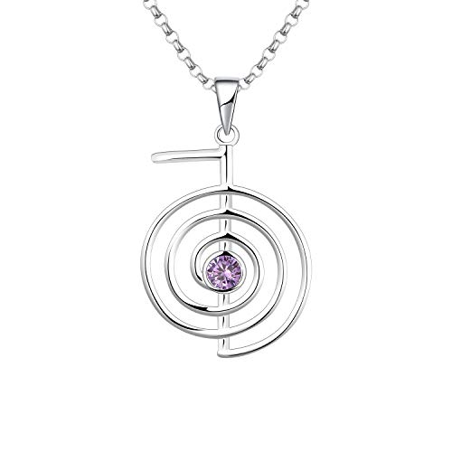 JO WISDOM Damen Halskette Reiki Cho Ku Rei Sterling Silber 925,Kette Anhänger Heilende Energie Yoga Kraft mit 3A Zirkonia Februar Geburtsstein Amethyst Farbe,Schmuck für Frauen von JO WISDOM