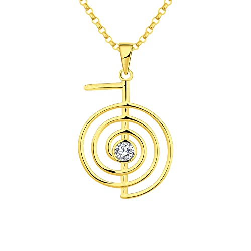 JO WISDOM Damen Halskette Reiki Cho Ku Rei Sterling Silber 925,Kette Anhänger Heilende Energie Yoga Kraft mit 3A Zirkonia mit Gelb Vergoldet von JO WISDOM