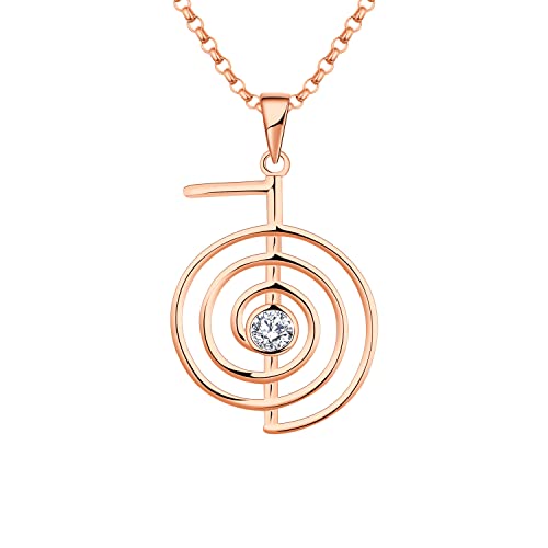JO WISDOM Damen Halskette Reiki Cho Ku Rei Sterling Silber 925,Kette Anhänger Heilende Energie Yoga Kraft mit 3A Zirkonia mit Rosévergoldet von JO WISDOM