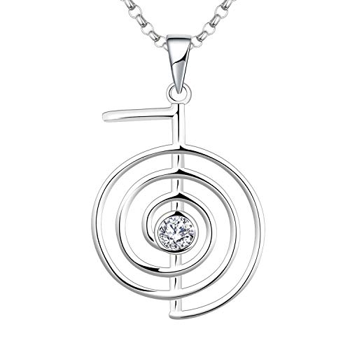 JO WISDOM Damen Halskette Reiki Cho Ku Rei Sterling Silber 925,Kette Anhänger Heilende Energie Yoga Kraft mit3A Zirkonia April Geburtsstein,Schmuck für Frauen von JO WISDOM