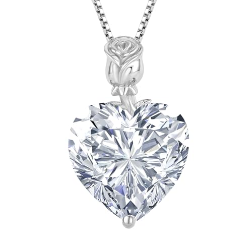 JO WISDOM Damen Halskette Rose Herz Silber 925,Kette Anhänger April Geburtsstein,Schmuck für Frauen Mutter Frau sie von JO WISDOM