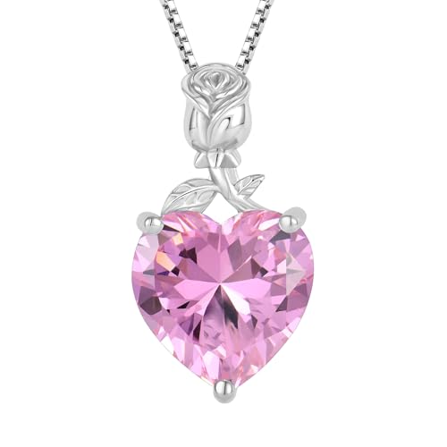 JO WISDOM Damen Halskette Rose Herz Silber 925,Kette Anhänger mit 3A Zirkonia Oktober Geburtsstein Turmalinfarbe,Schmuck für Frauen Mutter Frau sie von JO WISDOM
