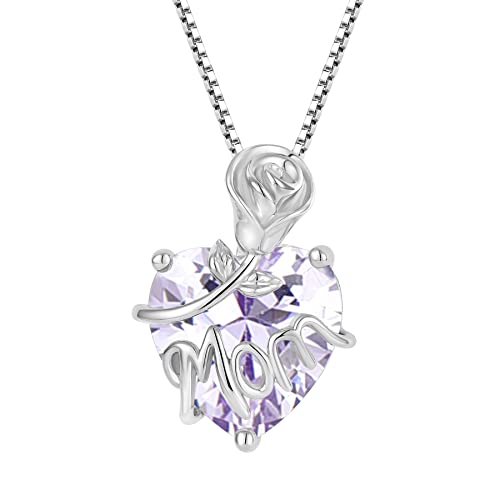 JO WISDOM Damen Halskette Rose Mama Herz Silber 925,Kette Anhänger mit 3A Zirkonia Juni Geburtsstein Alexandrit Farbe,Schmuck für Frauen Mutter Frau sie von JO WISDOM