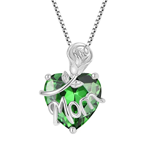 JO WISDOM Damen Halskette Rose Mama Herz Silber 925,Kette Anhänger mit 3A Zirkonia Mai Geburtsstein Smaragd Farbe,Schmuck für Frauen Mutter Frau sie von JO WISDOM