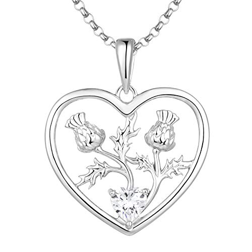 JO WISDOM Damen Halskette Schottische Distel Corazón Silber 925,Kette Anhänger Schottland Blume Outlander mit 3A Zirkonia Schmuck,Schmuck für Frauen von JO WISDOM