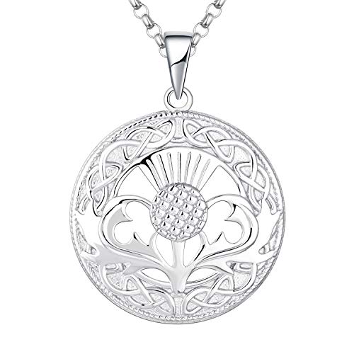 JO WISDOM Damen Halskette Schottische Distel Silber 925,Kette Anhänger Unendlichkeit Knoten Schottland Blume Outlander Schmuck,Schmuck für Frauen von JO WISDOM