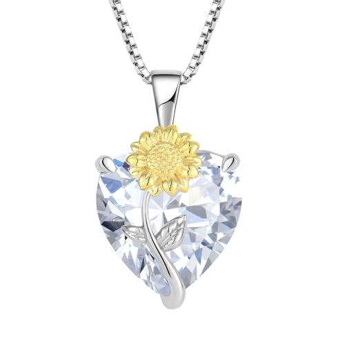 JO WISDOM Damen Halskette Sonnenblume Herz Silber 925,Kette Anhänger April Geburtsstein,Schmuck für Frauen von JO WISDOM