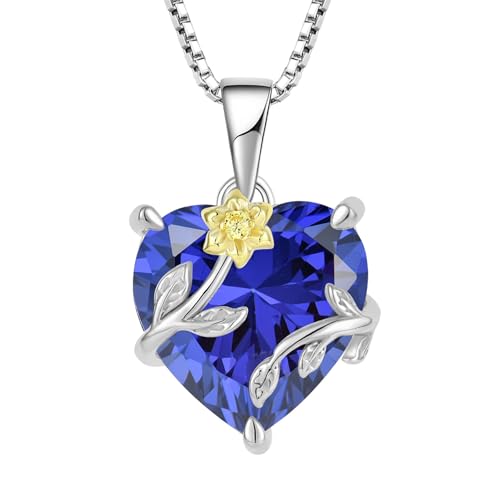 JO WISDOM Damen Halskette Sonnenblume Herz Silber 925,Kette Anhänger mit 3A Zirkonia Dezember Geburtsstein Tansanit Farbe,Schmuck für Frauen Mutter Frau sie von JO WISDOM