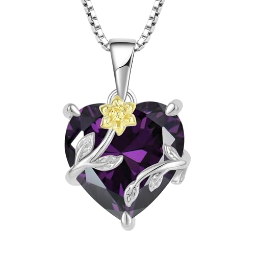 JO WISDOM Damen Halskette Sonnenblume Herz Silber 925,Kette Anhänger mit 3A Zirkonia Februar Geburtsstein Amethyst Farbe,Schmuck für Frauen Mutter Frau sie von JO WISDOM