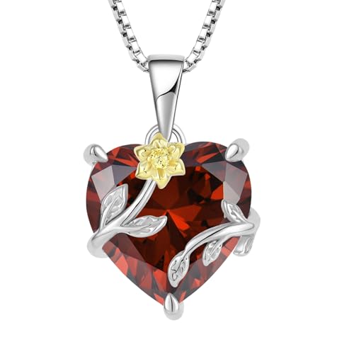 JO WISDOM Damen Halskette Sonnenblume Herz Silber 925,Kette Anhänger mit 3A Zirkonia Januar Geburtsstein Granatfarbe,Schmuck für Frauen Mutter Frau sie von JO WISDOM