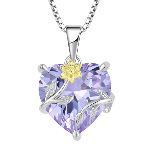 JO WISDOM Damen Halskette Sonnenblume Herz Silber 925,Kette Anhänger mit 3A Zirkonia Juni Geburtsstein Alexandrit Farbe,Schmuck für Frauen Mutter Frau sie von JO WISDOM