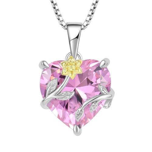 JO WISDOM Damen Halskette Sonnenblume Herz Silber 925,Kette Anhänger mit 3A Zirkonia Oktober Geburtsstein Turmalinfarbe,Schmuck für Frauen Mutter Frau sie von JO WISDOM