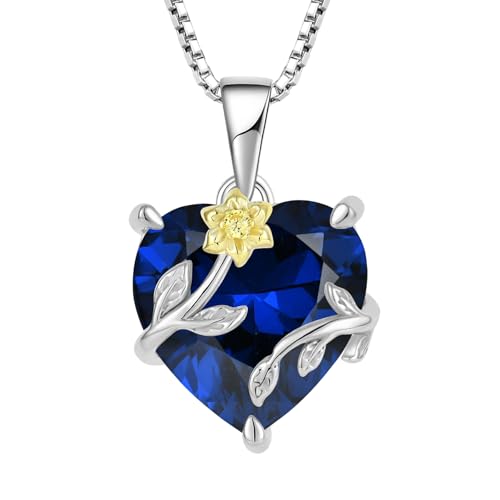 JO WISDOM Damen Halskette Sonnenblume Herz Silber 925,Kette Anhänger mit 3A Zirkonia September Geburtsstein Saphirfarbe,Schmuck für Frauen Mutter Frau sie von JO WISDOM