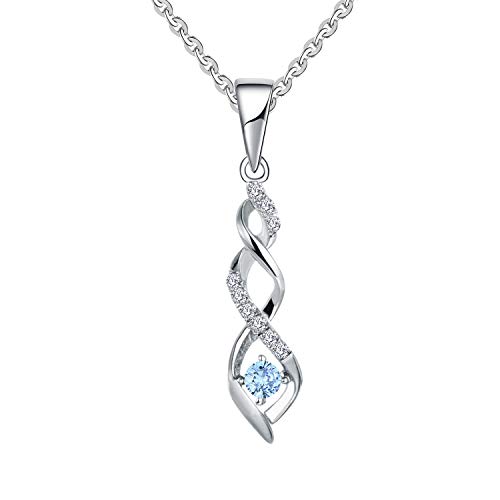 JO WISDOM Damen Halskette Sterling Silber 925,Kette Anhänger Unendlichkeit Infinity mit 3A Zirkonia März Geburtsstein Aquamarin Farbe,Schmuck für Frauen von JO WISDOM