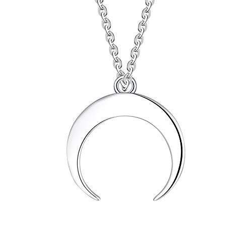 JO WISDOM Damen Halskette mit Sichel Mond Anhänger Astro in 925 Sterling Silber mit Weißgold plattiert,42+3 cm lang,Schmuck für Frauen von JO WISDOM